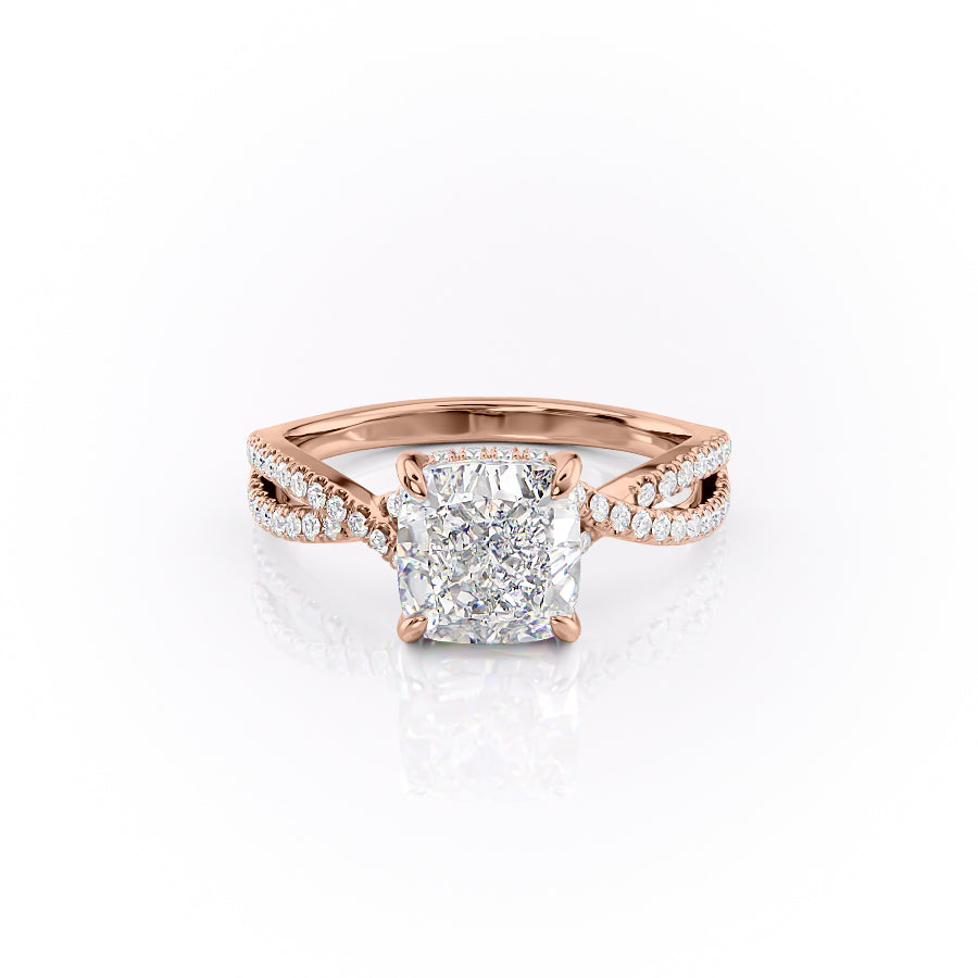 Cushion Cut Moissanite Ring With Twisted Stone Set Shoulders