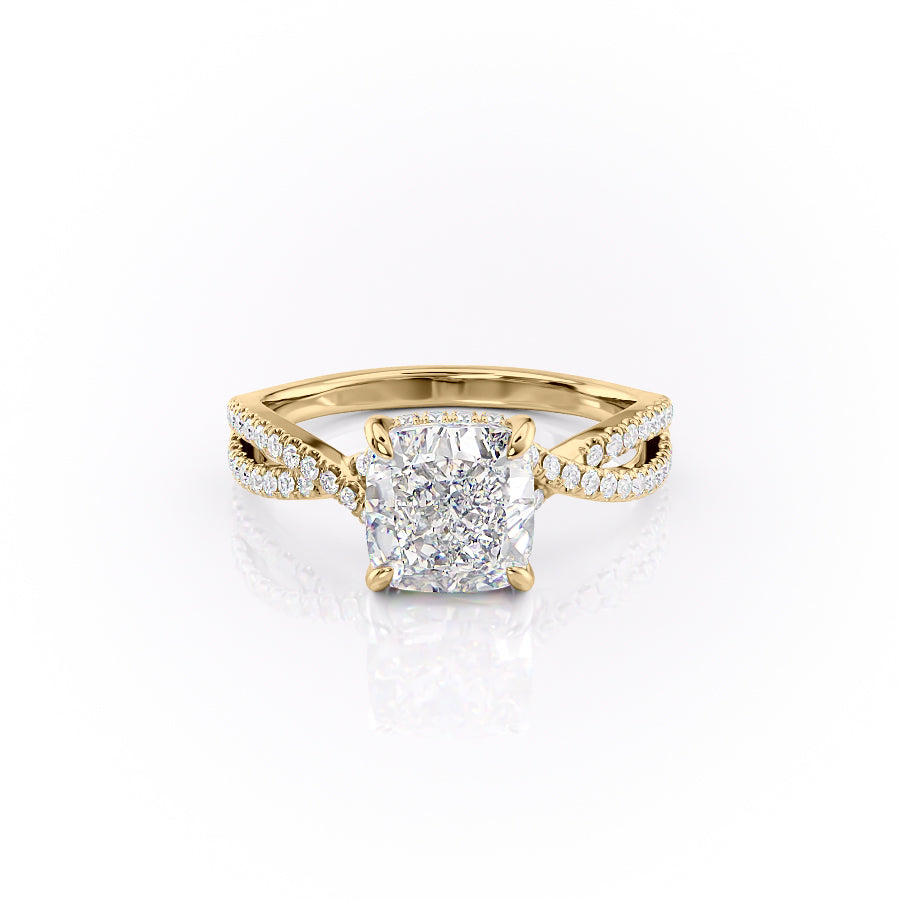Cushion Cut Moissanite Ring With Twisted Stone Set Shoulders