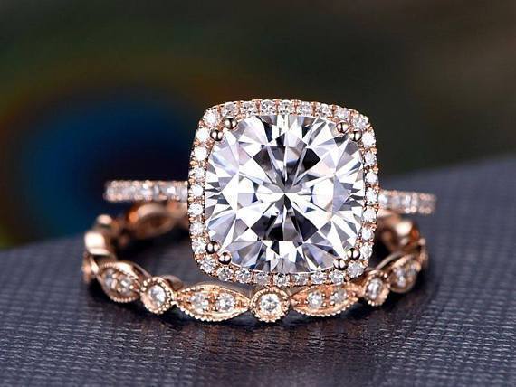 Diamond Jewelry Vintage Cushion Cut Halo Engagement Rings