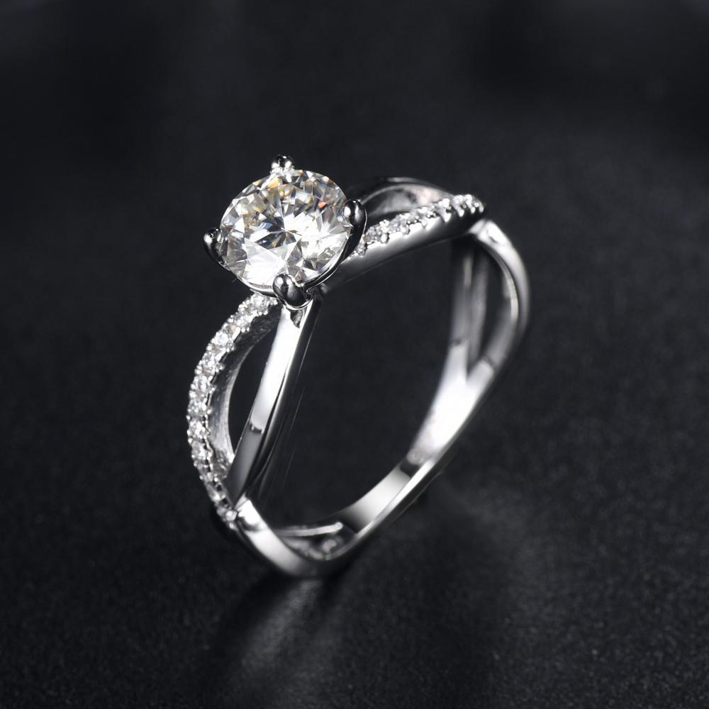 1.00ct Moissanite Engagement Ring, Split Shank Twist Design, Sterling Silver & Platinum