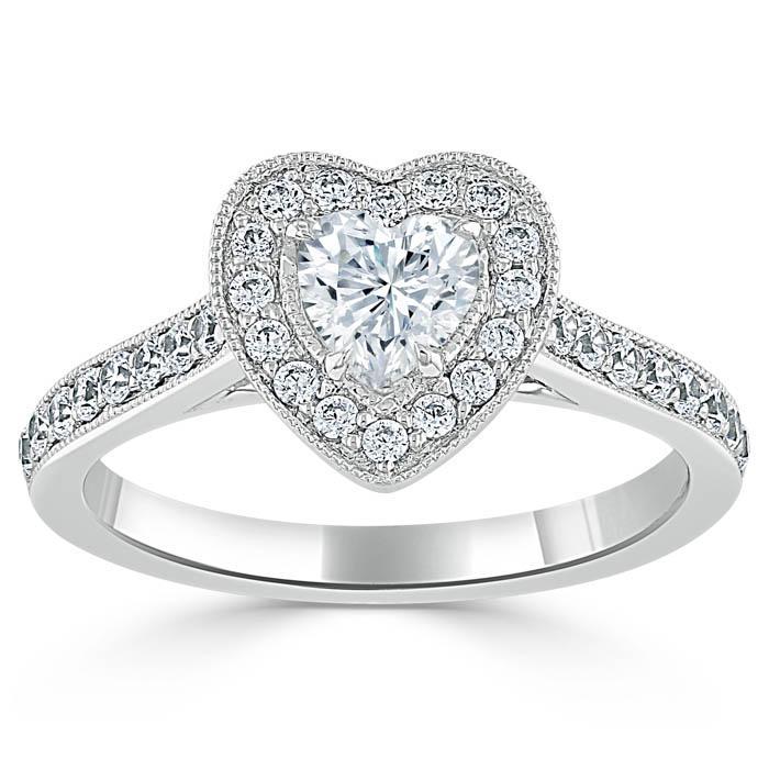 Heart Cut Moissanite Engagement Ring, Classic Halo