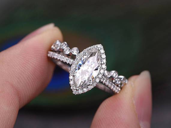 Marquise diamond wedding set Outlet