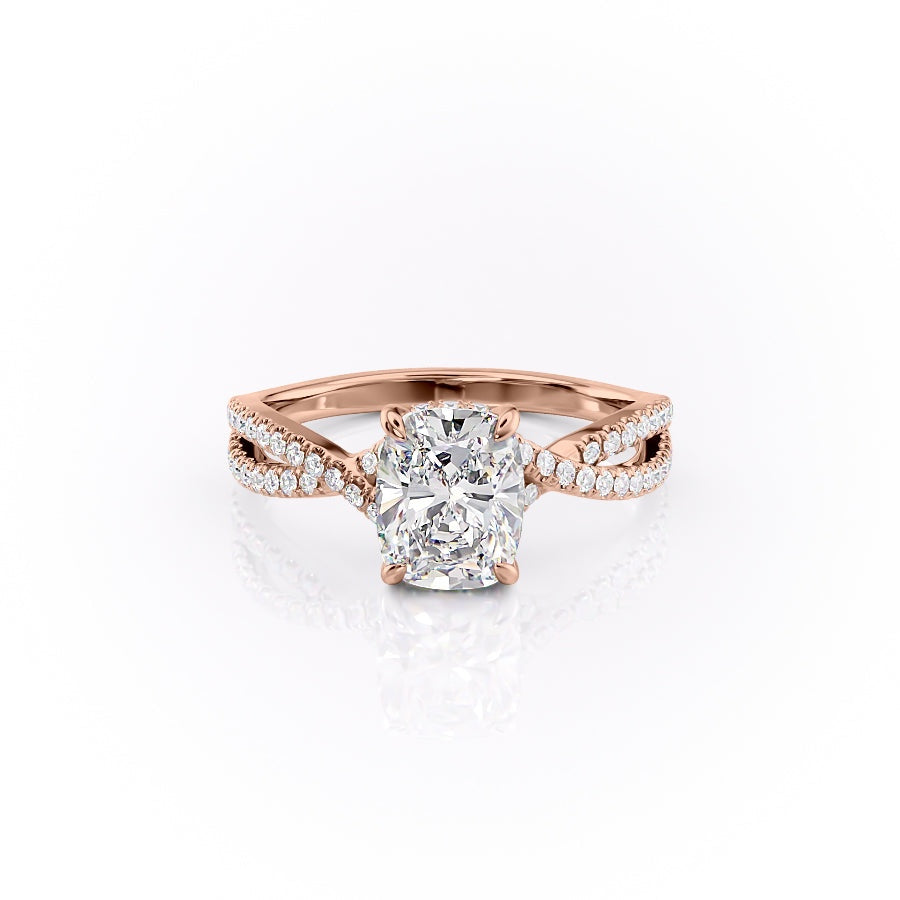 Elongated Cushion Cut Moissanite Engagement Ring, Twisted Stone Set Band