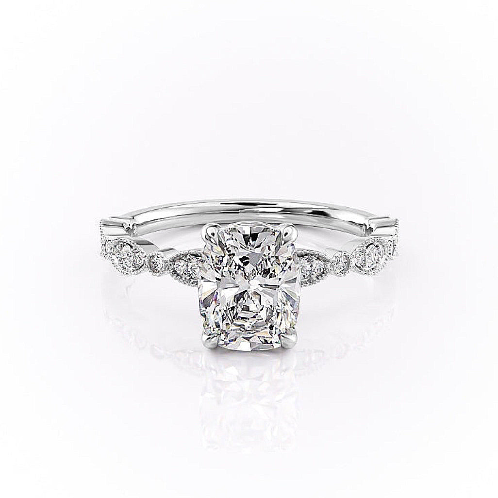 Elongated Cushion Cut Moissanite Engagement Ring, Vintage Design