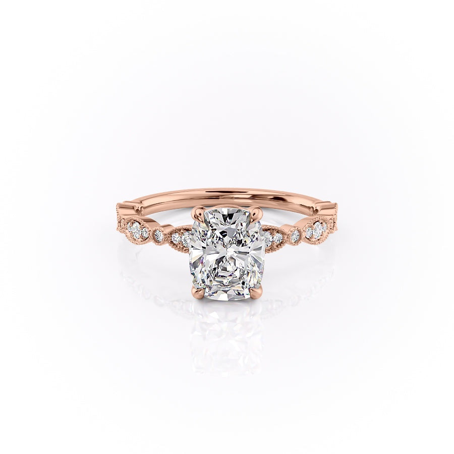 Elongated Cushion Cut Moissanite Engagement Ring, Vintage Design