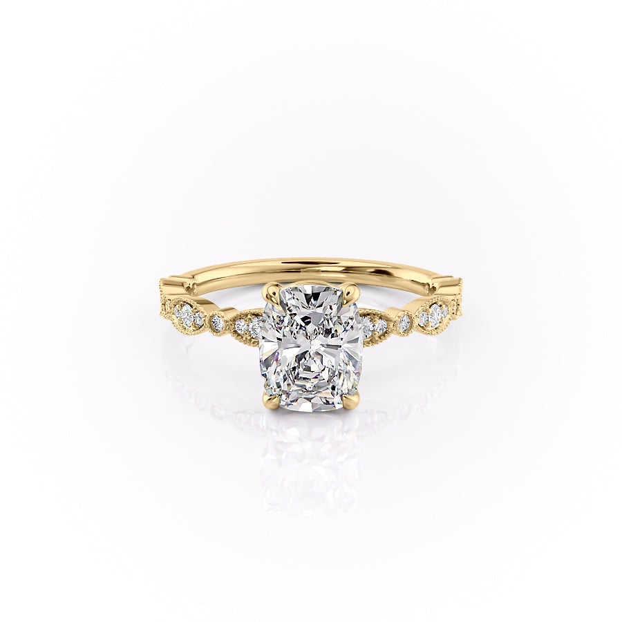 Elongated Cushion Cut Moissanite Engagement Ring, Vintage Design