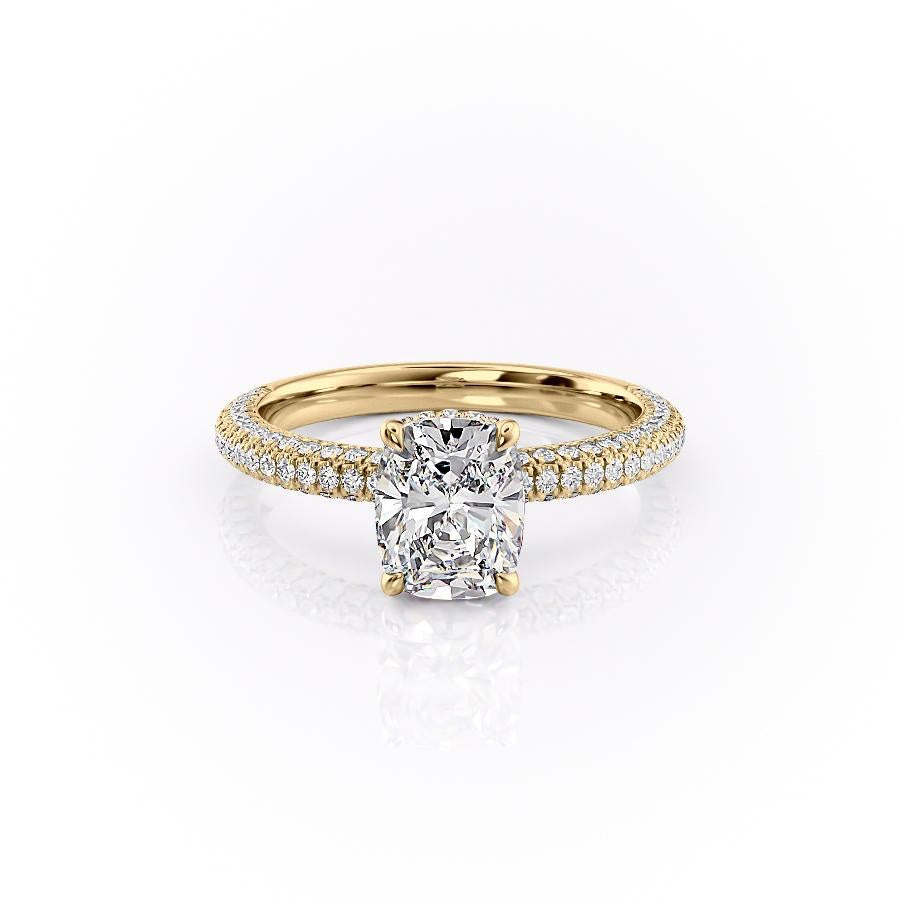 Elongated Cushion Cut Moissanite Pavé Set Shoulders With Hidden Halo