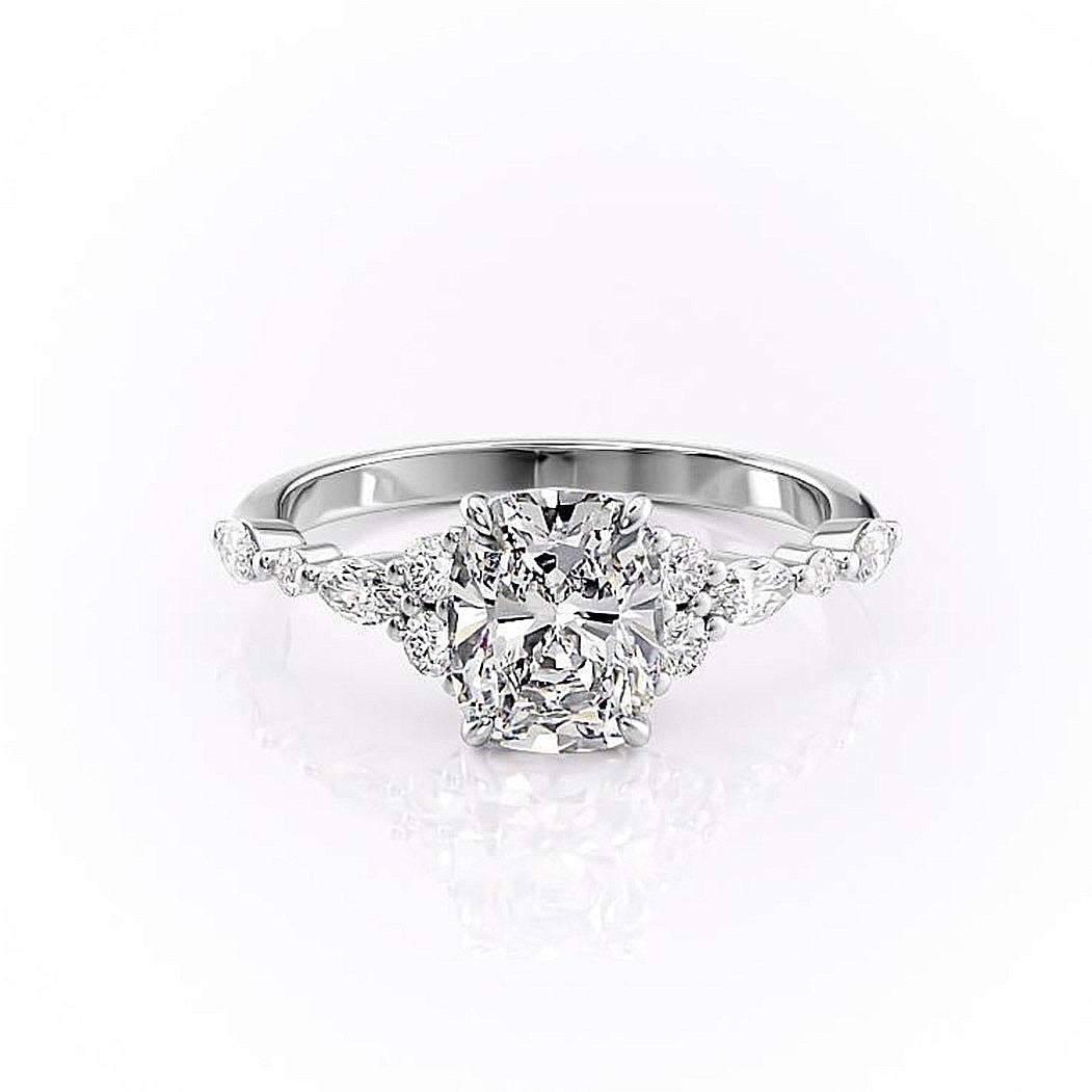 Elongated Cushion Cut Moissanite Shoulder Set Ring Vintage Design