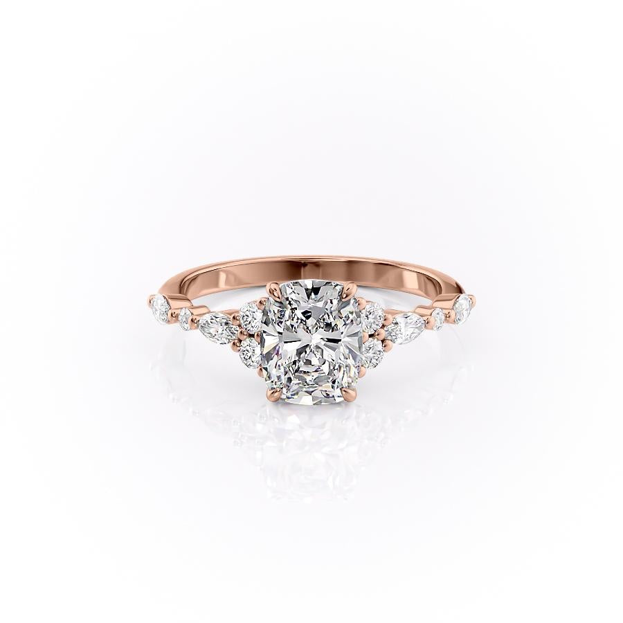 Elongated Cushion Cut Moissanite Shoulder Set Ring Vintage Design