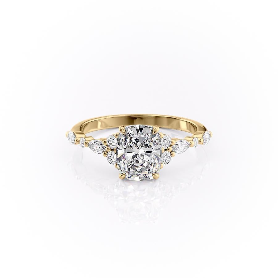 Elongated Cushion Cut Moissanite Shoulder Set Ring Vintage Design