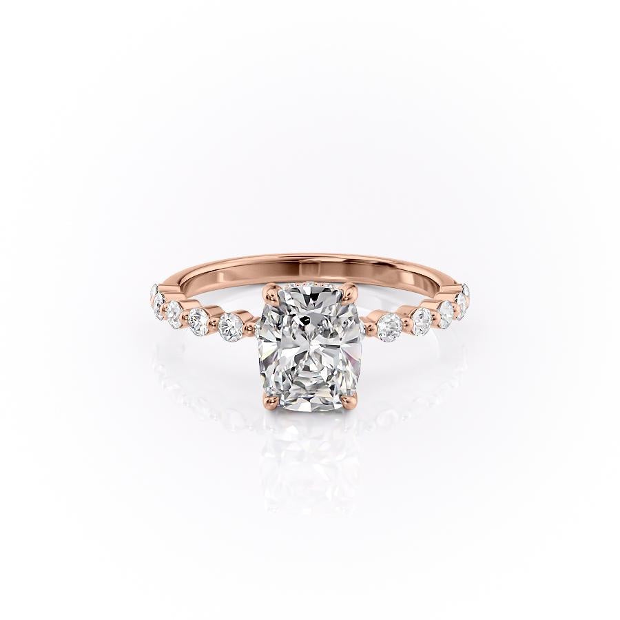 Elongated Cushion Cut Moissanite Shoulder Set Ring With Hidden Halo