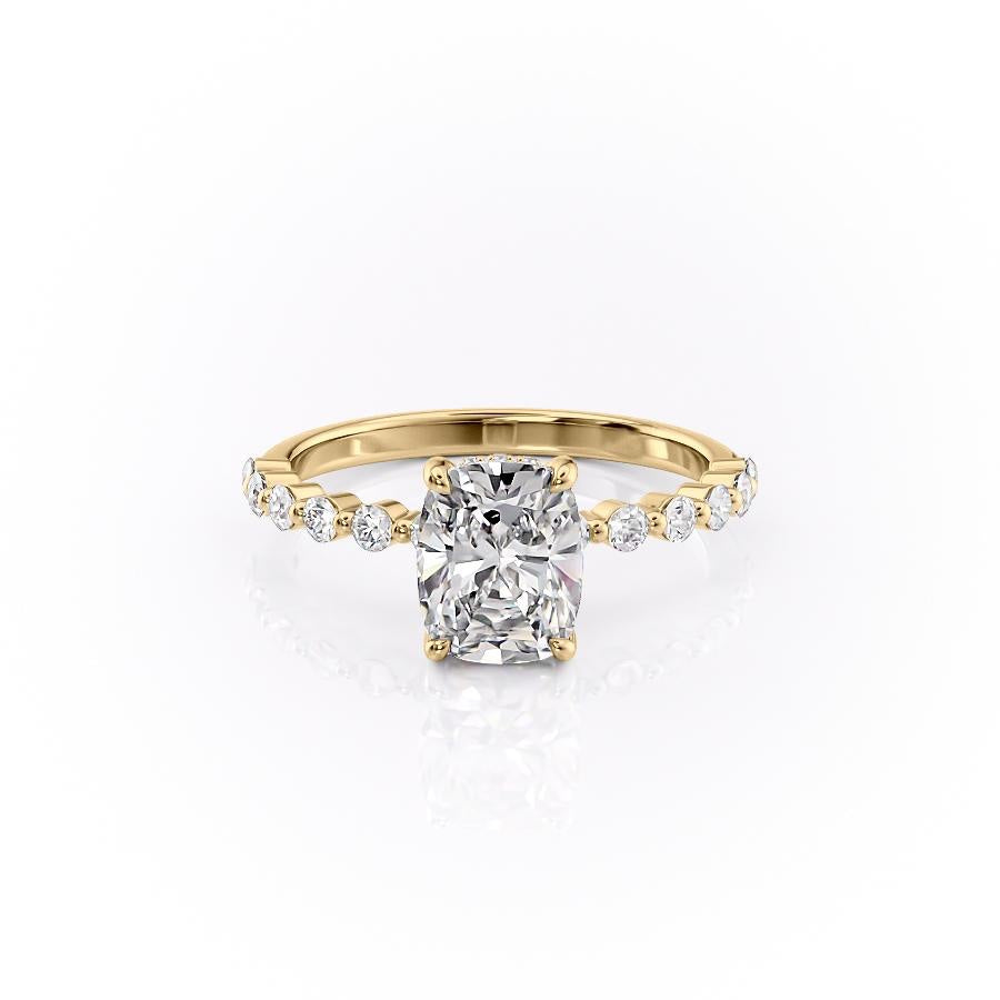 Elongated Cushion Cut Moissanite Shoulder Set Ring With Hidden Halo