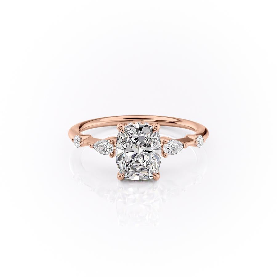 Elongated Cushion Cut Moissanite Shoulder Set Ring With Hidden Halo