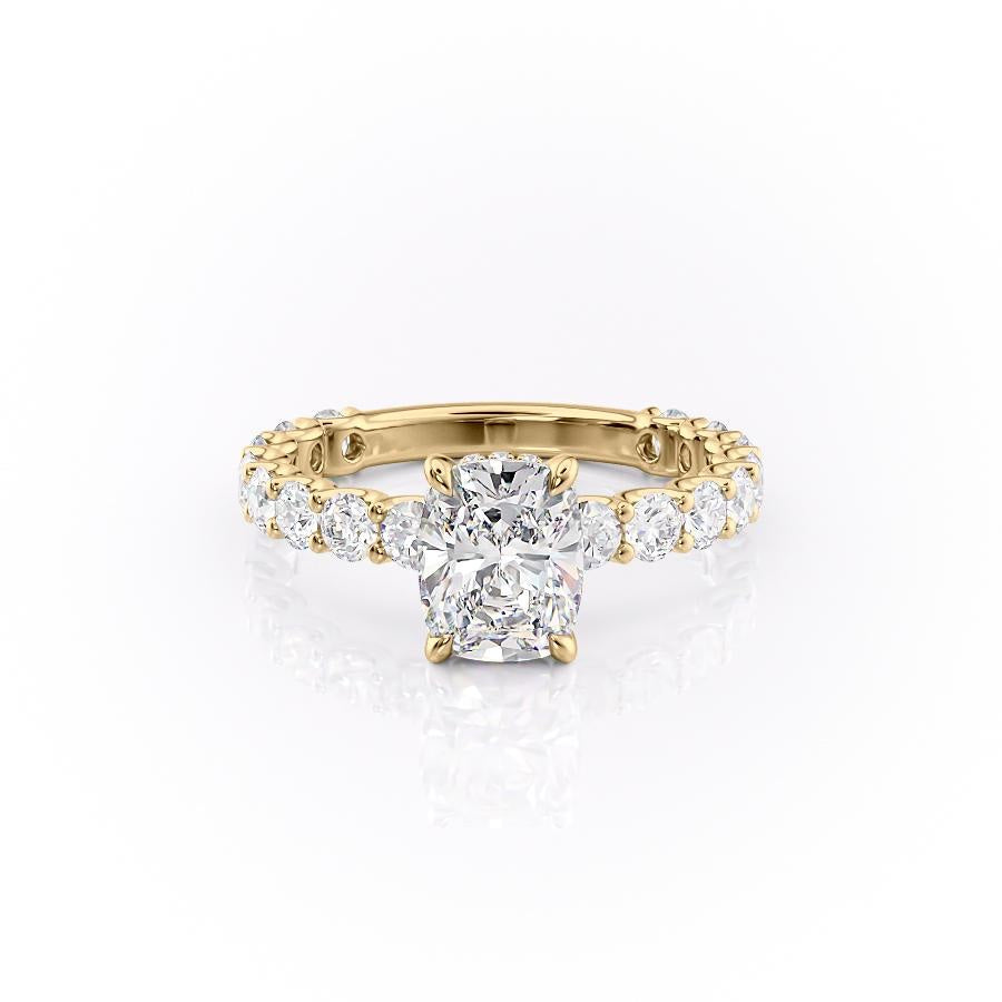Elongated Cushion Cut Moissanite Stone Set Shoulders With Hidden Halo