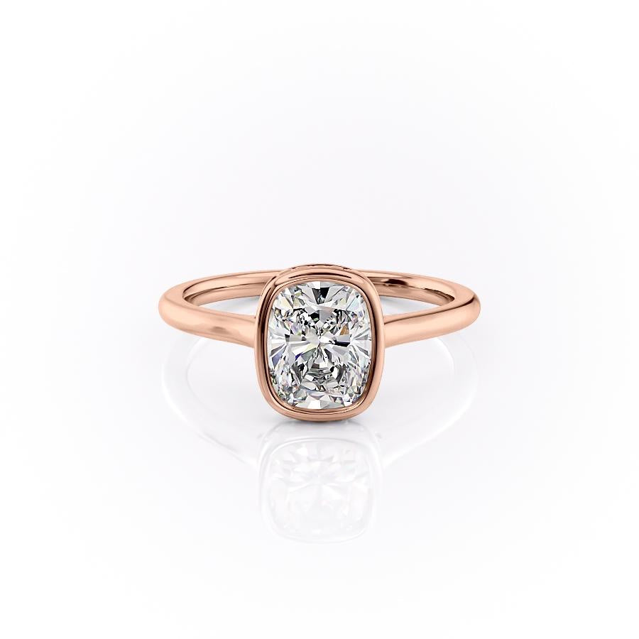 Elongated Cushion Cut Rubover Moissanite With Hidden Halo