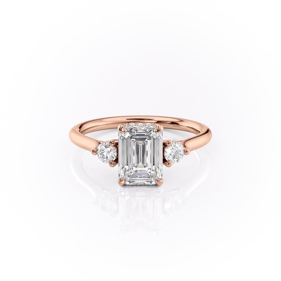 Emerald Cut Moissanite 3 Stone Ring
