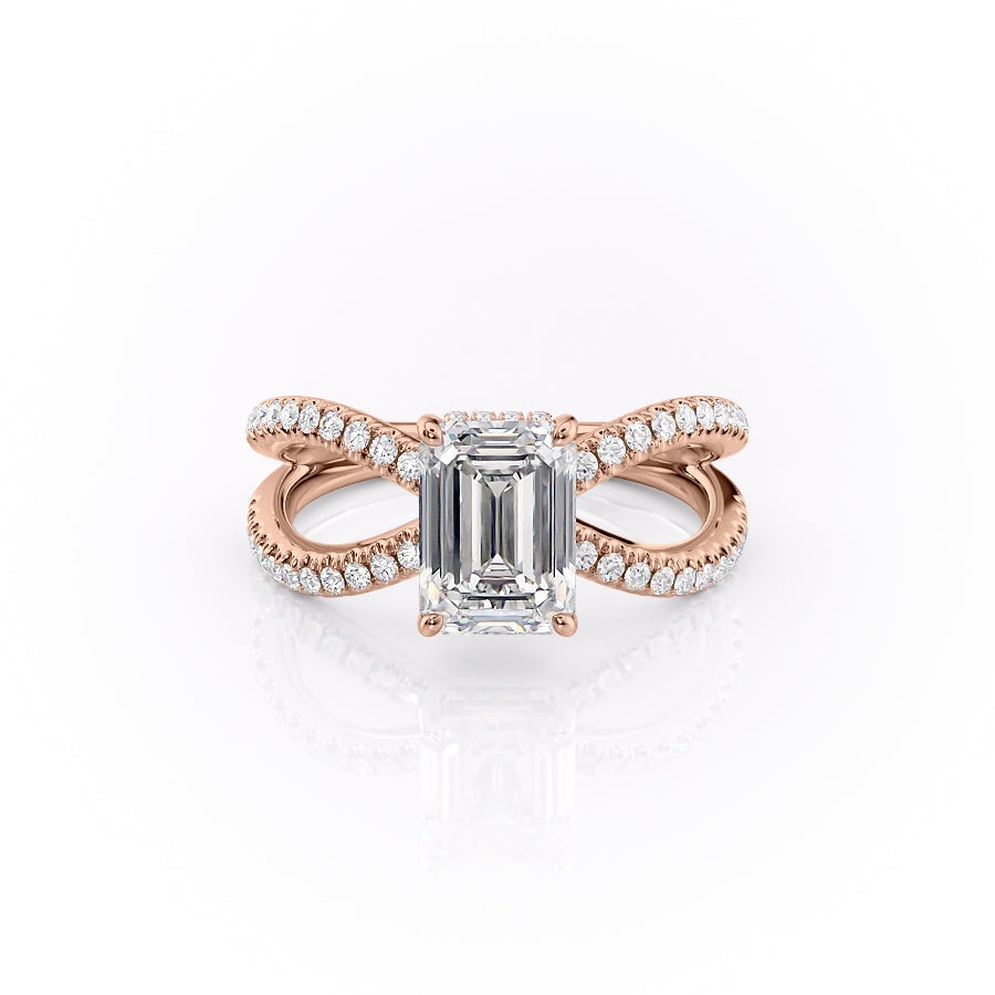 Emerald Cut Moissanite Criss-Cross Design