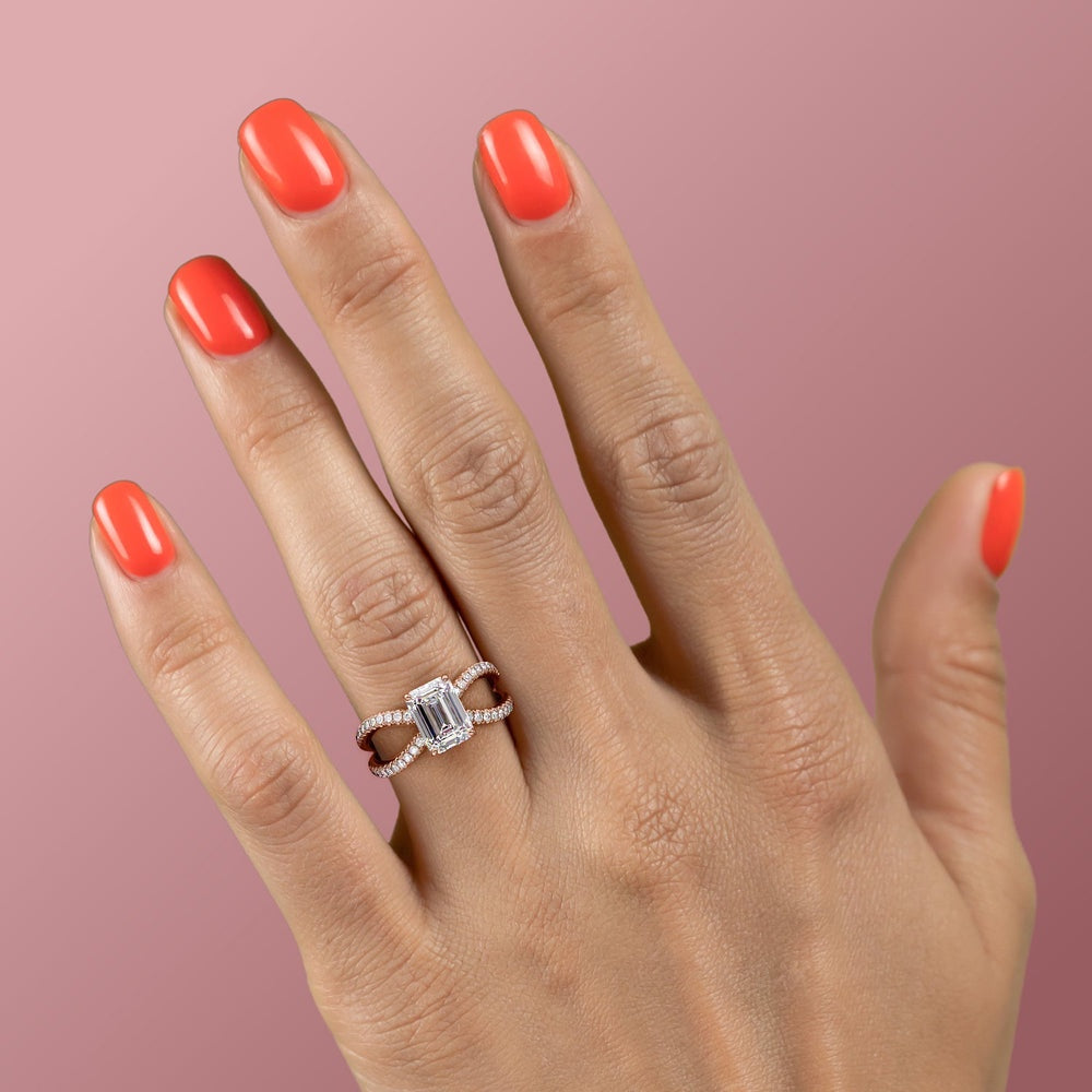 Emerald Cut Moissanite Criss-Cross Design