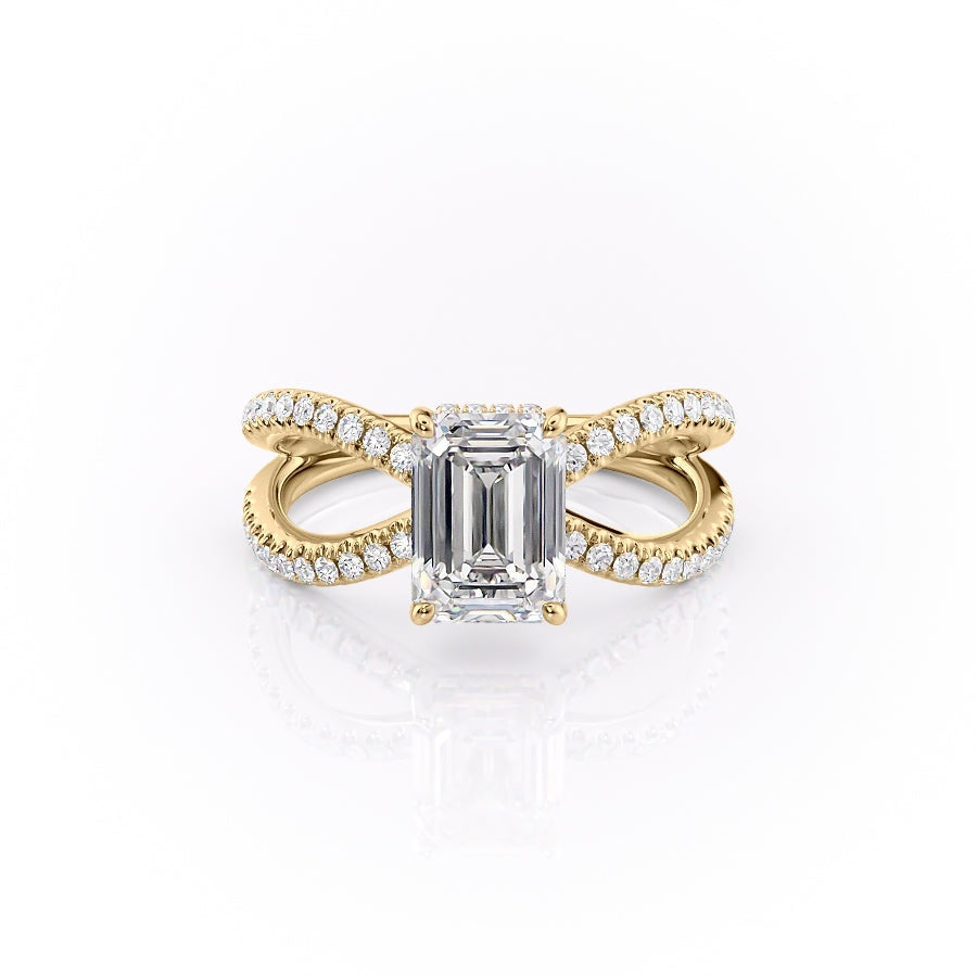 Emerald Cut Moissanite Criss-Cross Design