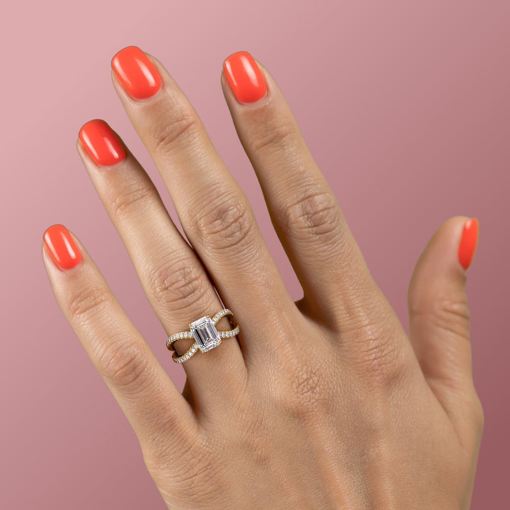 Emerald Cut Moissanite Criss-Cross Design
