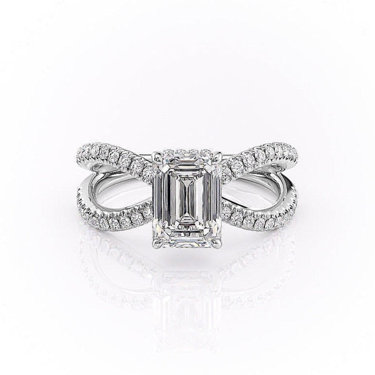 Emerald Cut Moissanite Criss-Cross Design