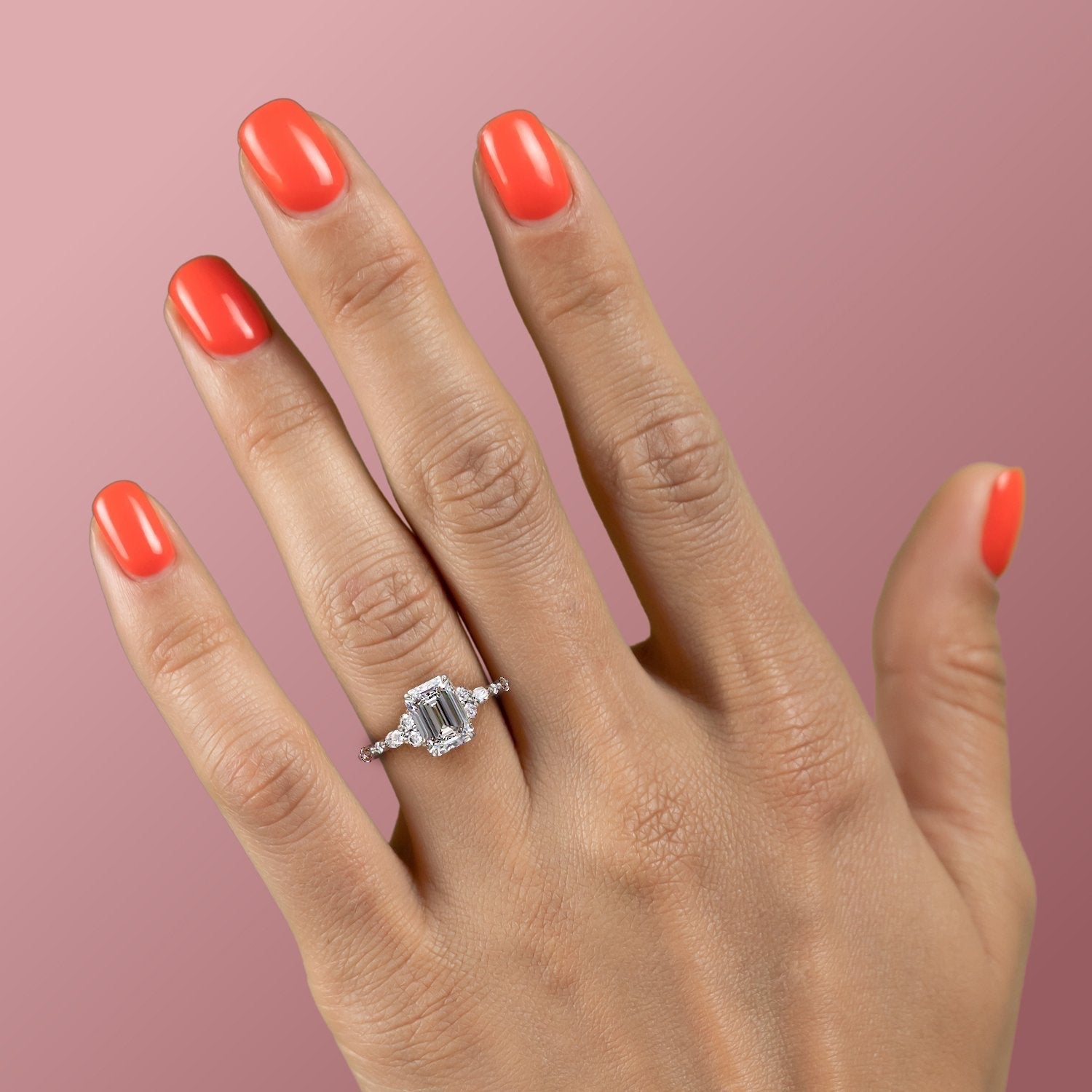 Emerald Cut Moissanite Shoulder Set Ring Vintage Design