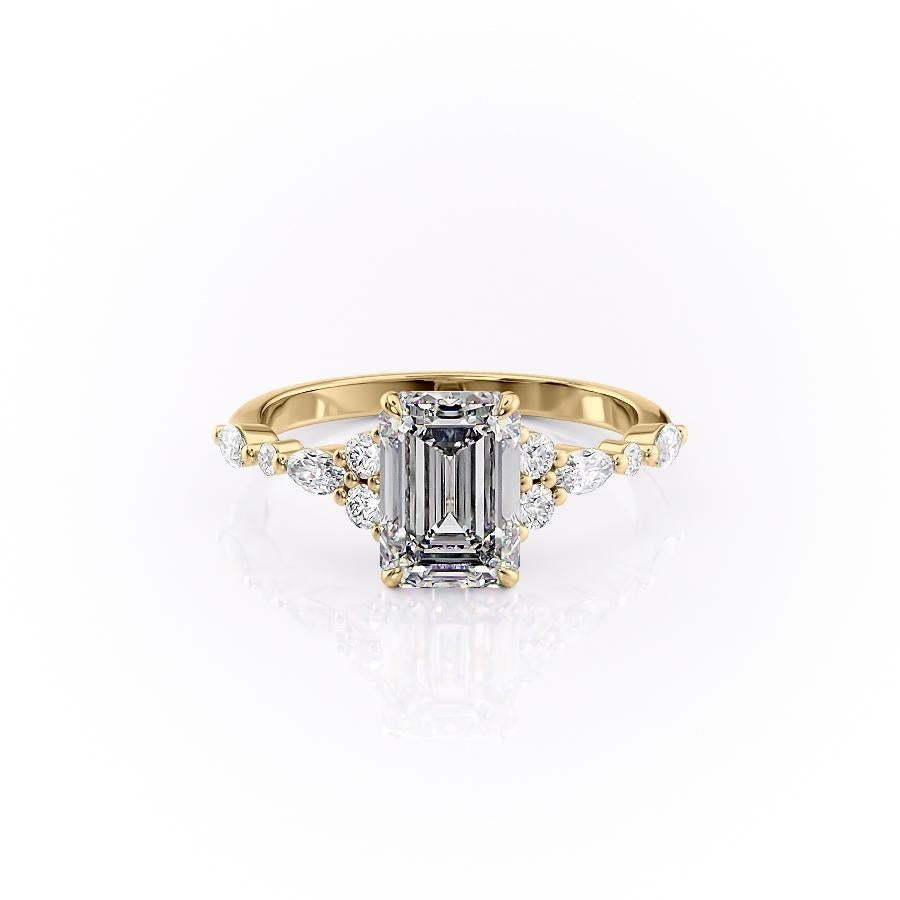 Emerald Cut Moissanite Shoulder Set Ring Vintage Design