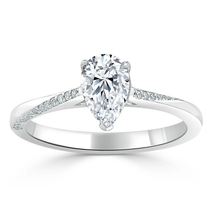 Pear Cut Moissanite Engagement Ring, Classic Style