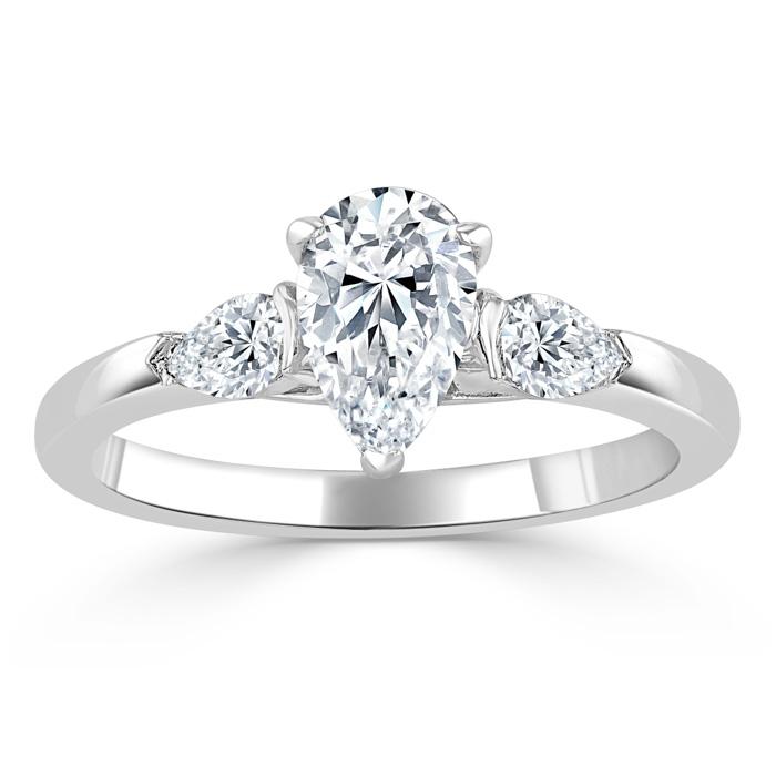 Pear Cut Moissanite Engagement Ring, Classic 3 Stone