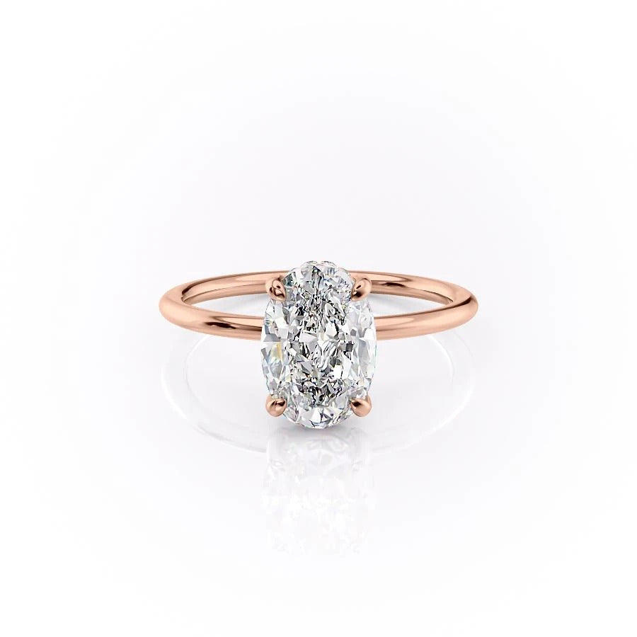 Oval Cut Moissanite Ring, Hidden Halo Design