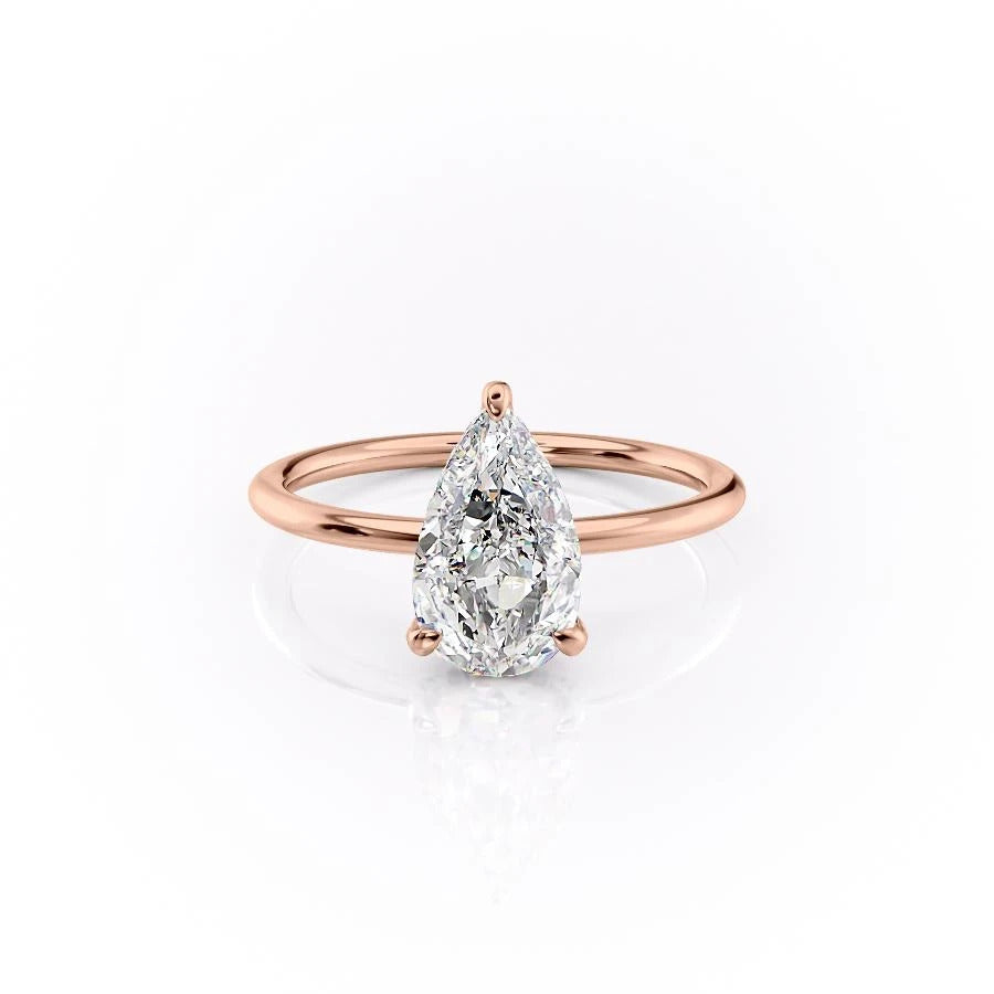 Pear Cut Moissanite Ring, Hidden Halo Design