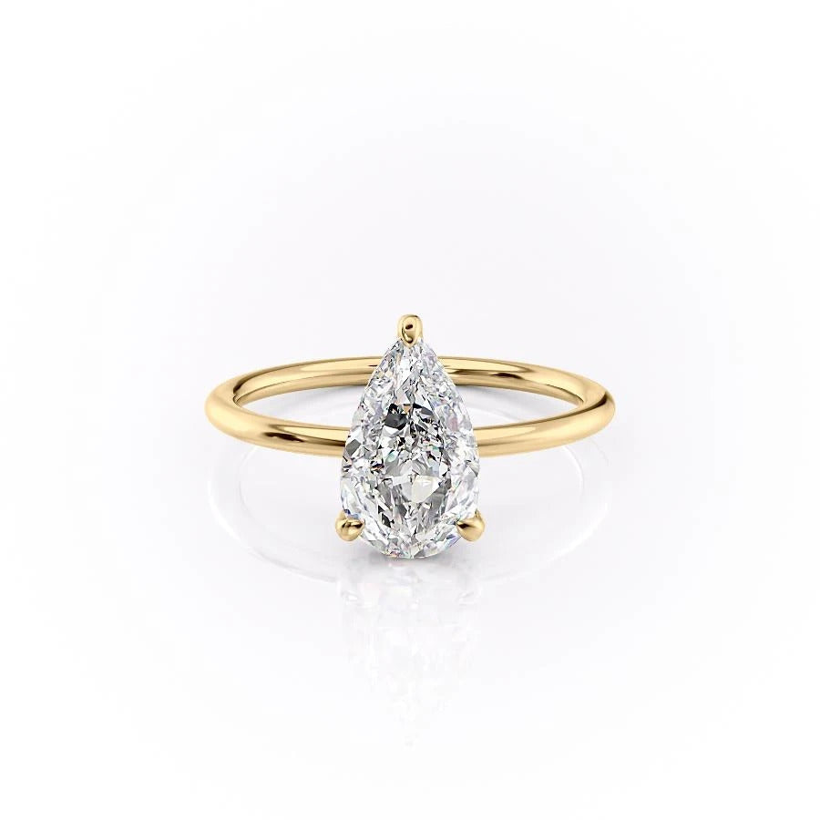 Pear Cut Moissanite Ring, Hidden Halo Design