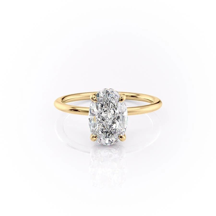 Oval Cut Moissanite Ring, Hidden Halo Design