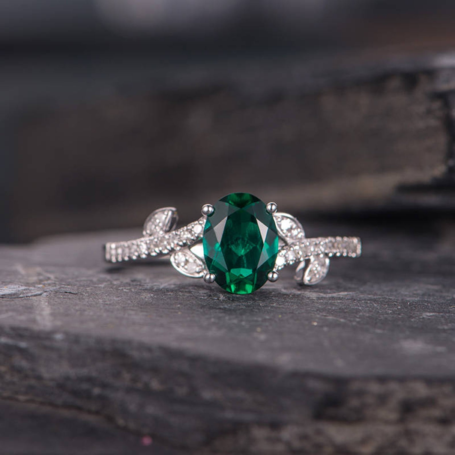 Nature Inspired Emerald Engagement Ring