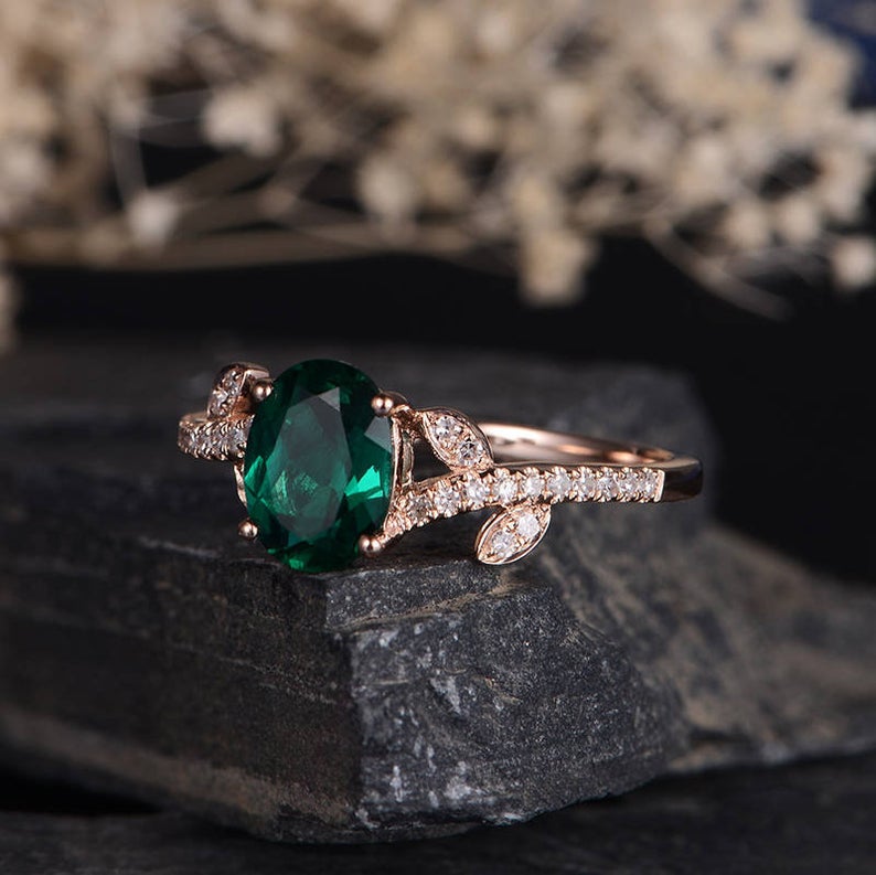 Nature Inspired Emerald Engagement Ring