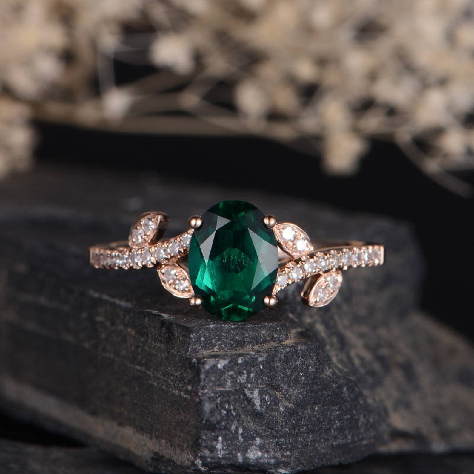 Nature Inspired Emerald Engagement Ring