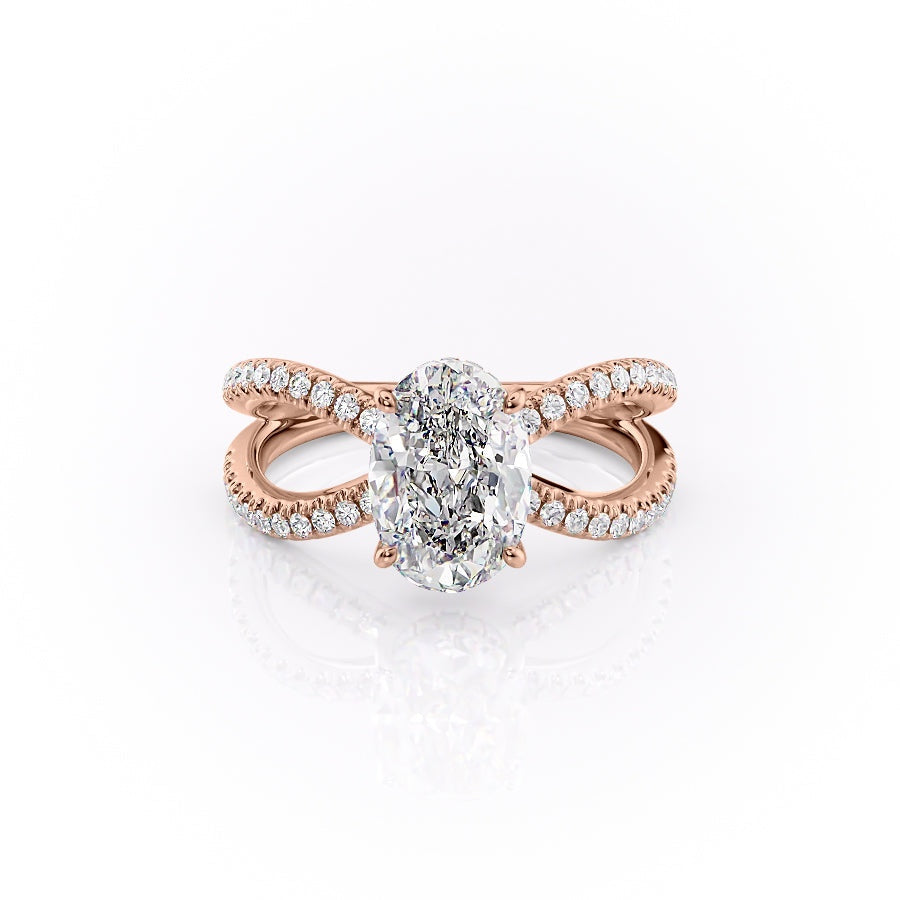 Oval Cut Moissanite Criss-Cross Design