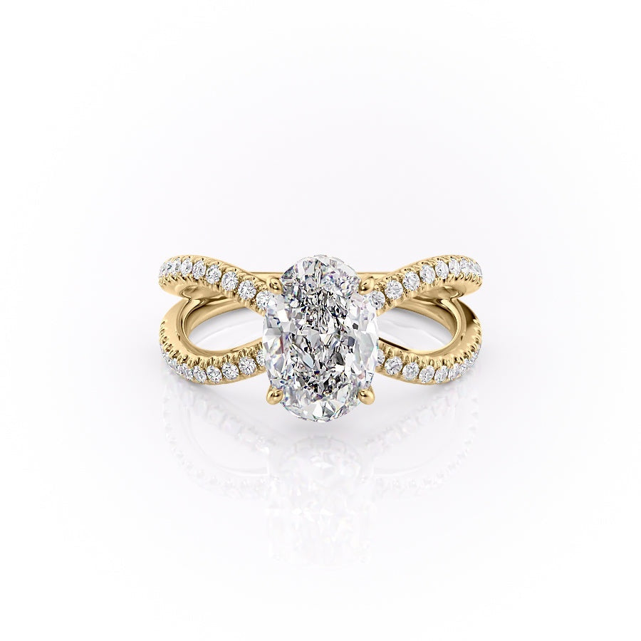 Oval Cut Moissanite Criss-Cross Design