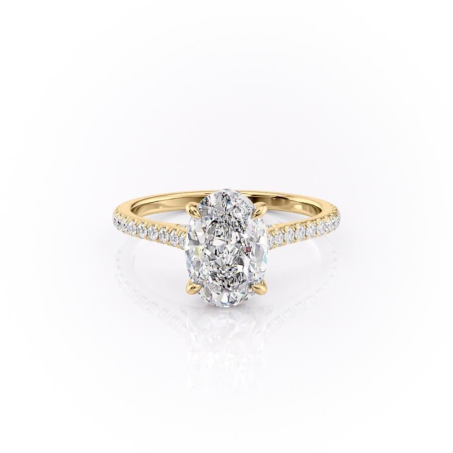 Oval Cut Moissanite Shoulder Set Ring With Hidden Halo