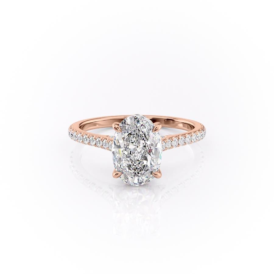 Oval Cut Moissanite Shoulder Set Ring With Hidden Halo