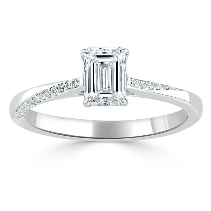 Emerald Cut Moissanite Engagement Ring, Classic Style