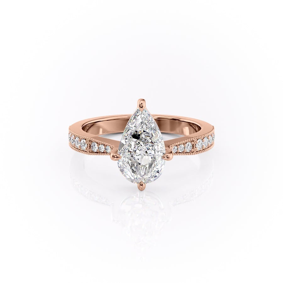 PEAR CUT MOISSANITE STONE SET SHOULDERS WITH MILGRAIN EDGE