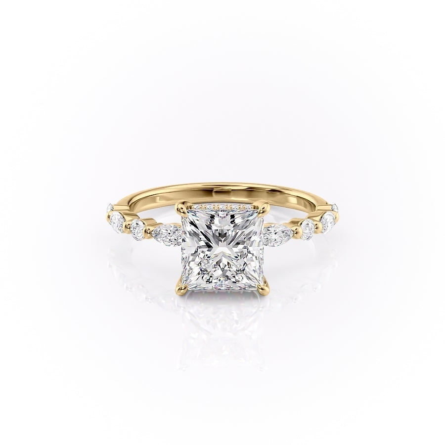 Princess Cut Moissanite Engagement Ring With Hidden Halo