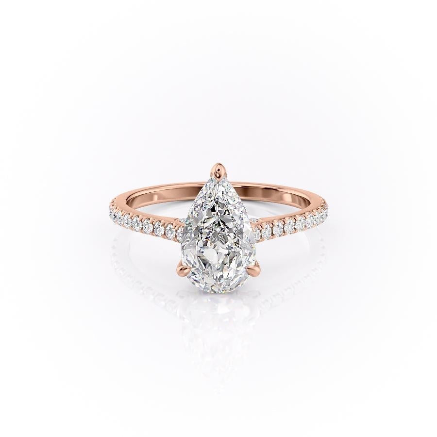 Pear Cut Moissanite Shoulder Set Ring With Hidden Halo