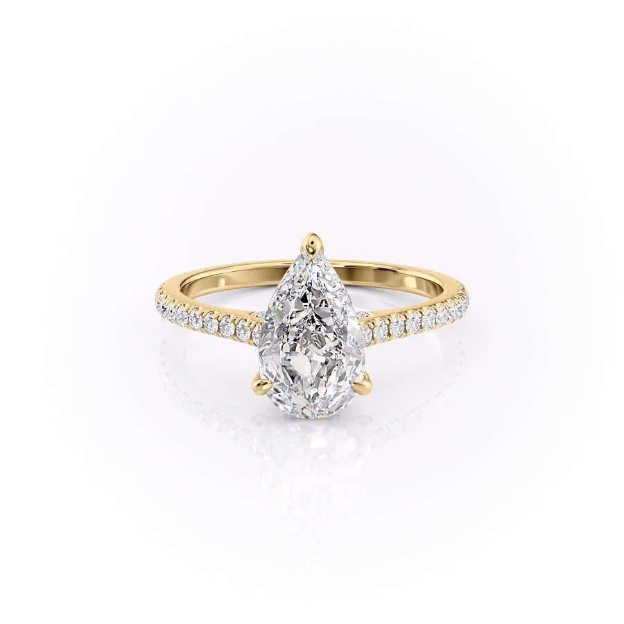 Pear Cut Moissanite Shoulder Set Ring With Hidden Halo