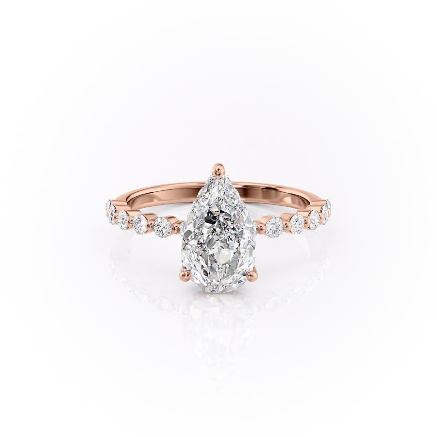 Pear Cut Moissanite Shoulder Set Ring With Hidden Halo