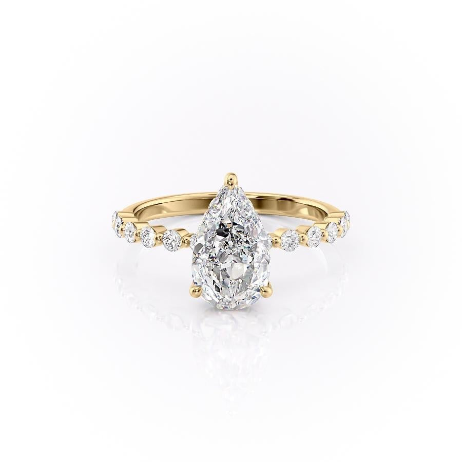 Pear Cut Moissanite Shoulder Set Ring With Hidden Halo