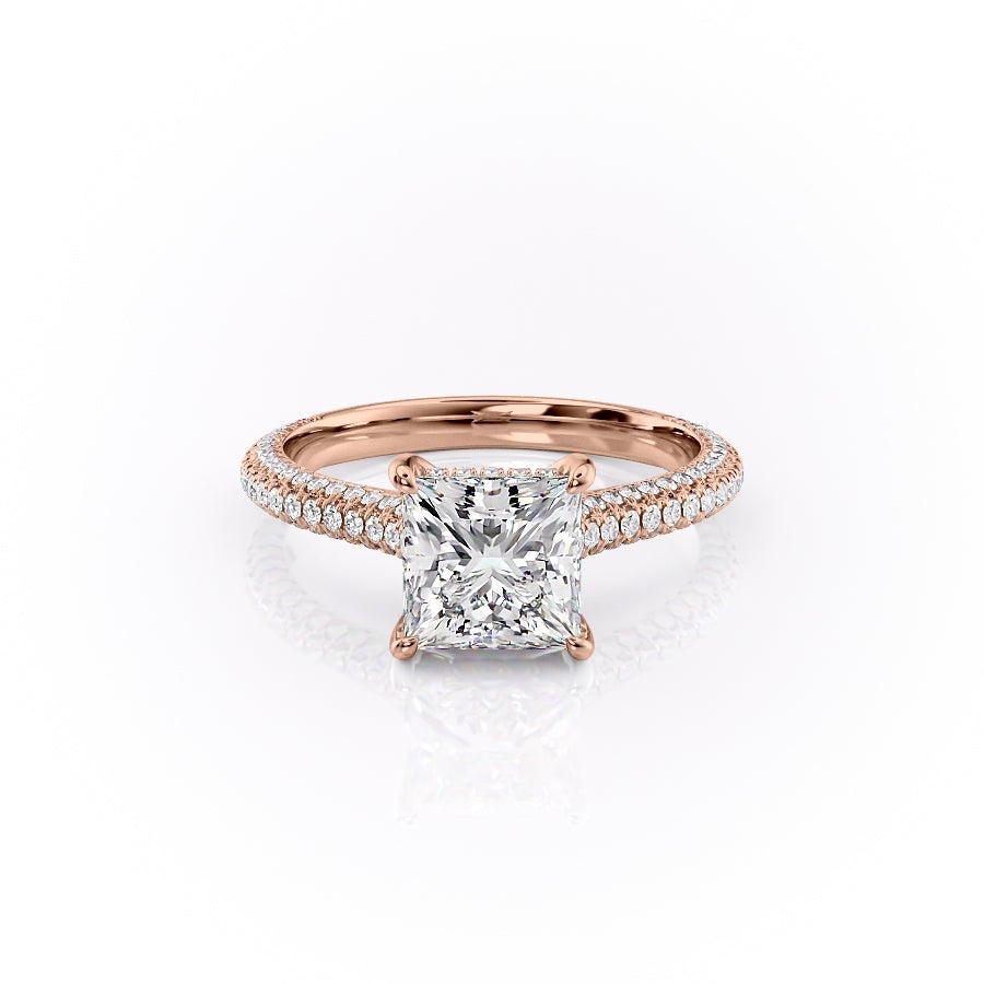 Princess Cut Moissanite Engagement Ring, Pave Set Shoulders