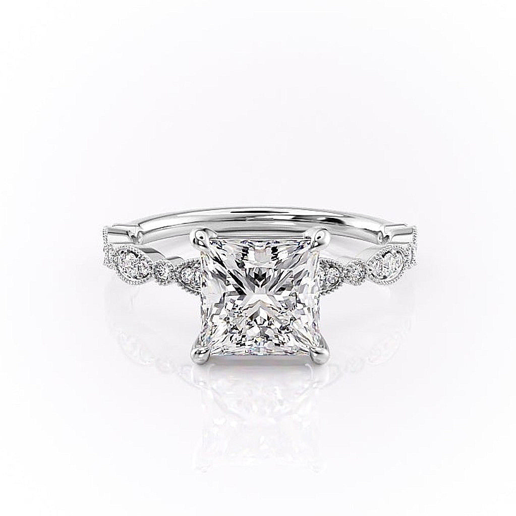 Princess Cut Moissanite Engagement Ring, Vintage Design