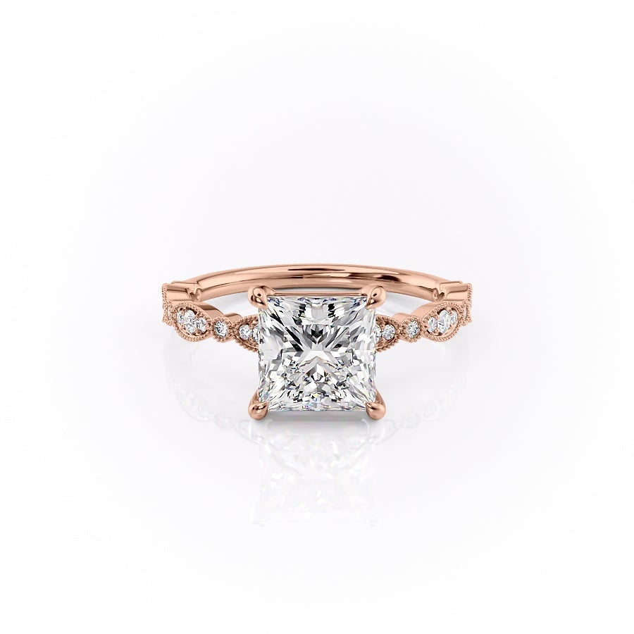 Princess Cut Moissanite Engagement Ring, Vintage Design